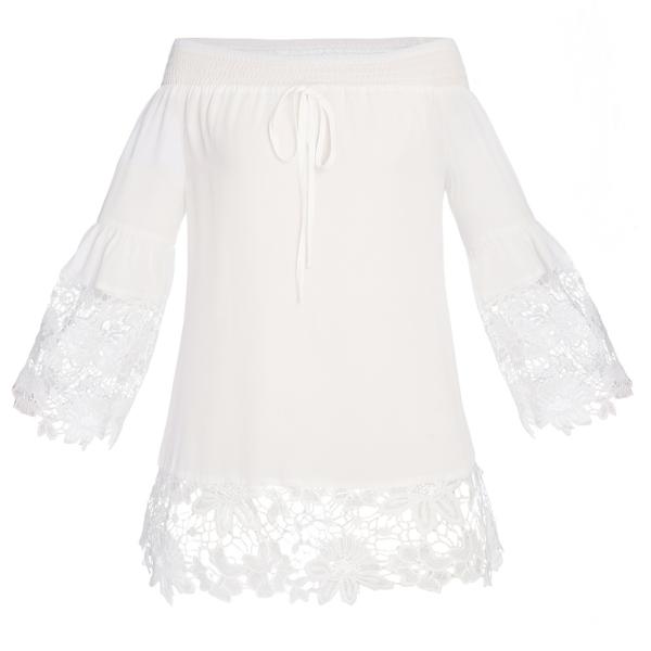 sexy flounce off shoulder lace trim chiffon ladies' black and white  tops wholesale women blouse with elastic band