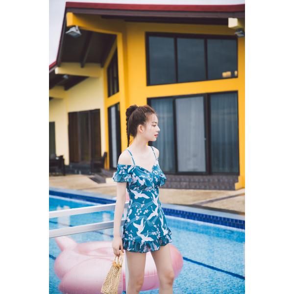 Plunge Neckline Tiered Layer Top With Shoulder Off One Piece Swimwear