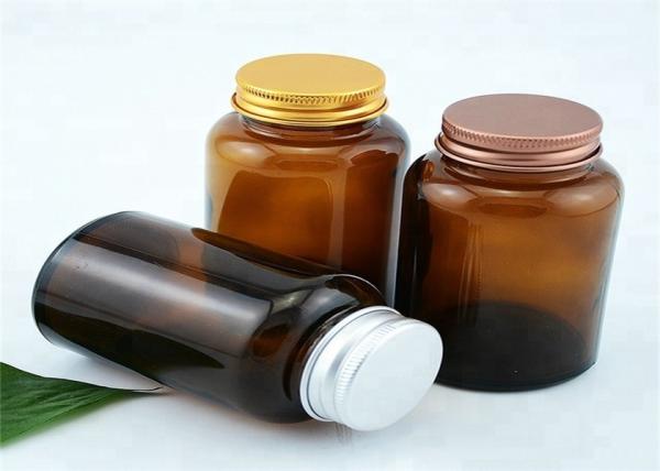 Wide Mouth 120cc Amber Pill Bottles Seal Metal Lid For Long Distance Travel