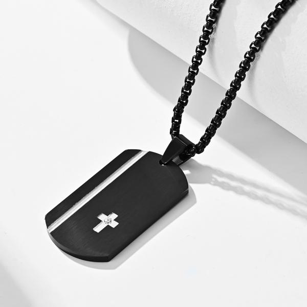 Square Religious Cross Engraved Necklace for Men Stainless Steel Cross Pendant Men's Cross Necklace Christian Jewelry