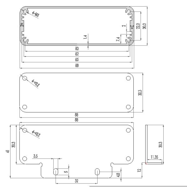 clôtures en aluminium expulsées blanches de anodisation de boîte de 88*30*120mm