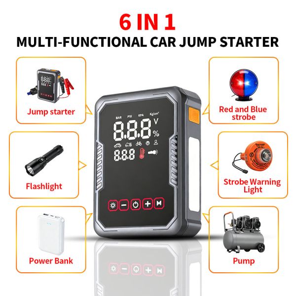 3 In 1 Jump Starter With Tyre Inflator 12V With SOS Warning Light Air Compressor Tire Inflator Car Jump Starter Kit
