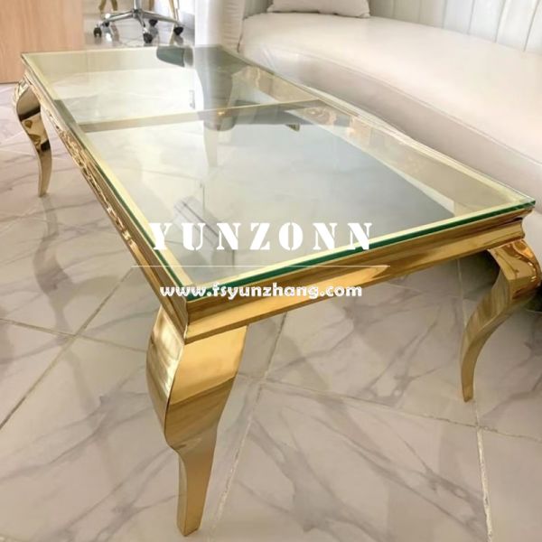 Romantic Rectangle Stainless Steel Frame with Mirror Glass Top Modern Design Wedding Event Coffee Table