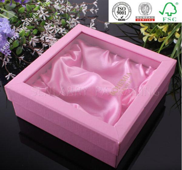 Promotional decorative gift packaging box wholesale with silk and clear window