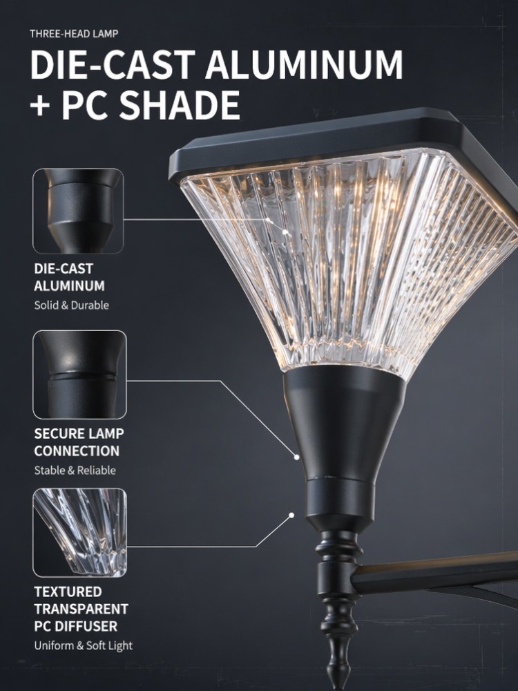Aluminum Construction Solar Garden Lights 15W IP65 Waterproof LED Solar Post Lights Outdoor