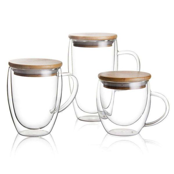 Handmade High Borosilicate Insulated Clear Glass Drinking Mug Double Wall Glass