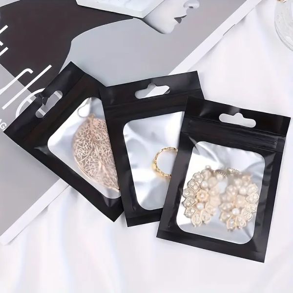 Holographic Aluminium Foil Zipper Bag with Transparent Window Resealable Plastic Small Mylar Bag with Hole