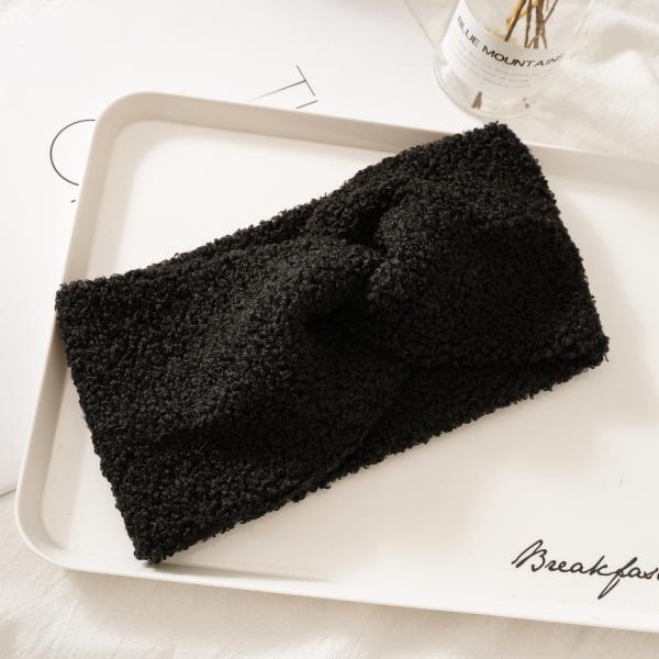 Heavy wide cashmere black hair band geometric Korean wave shampoo hair accessories autumn/winter cross headband