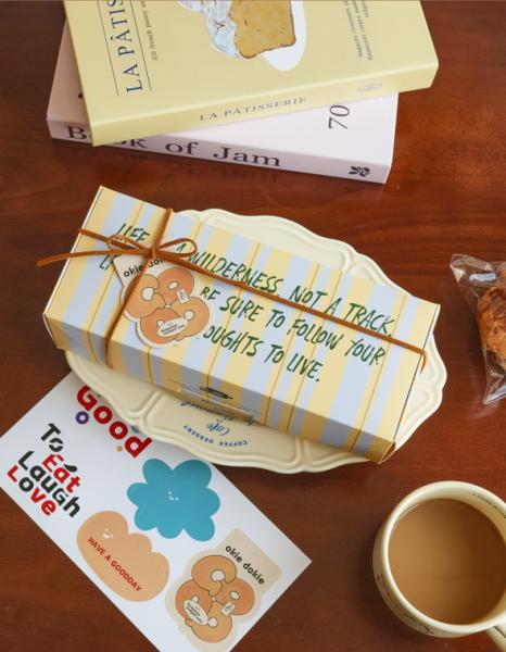 Custom Printed Sea Salt Cheese Pastry Box with Blue Gold Stripes