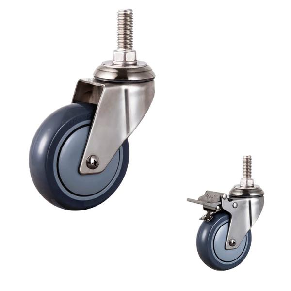 Изготовитель продетый нитку емкостью средний Китай 5 колес рицинуса PU 304SS обязанности шарнирного соединения стержня колеса 130kg дюйма мягкой