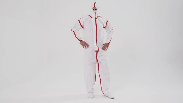 Nonwoven Disposable Coverall Microporous Film Coating over PP Layer  Seam Sealing Strips EU Standard EN14126 Type 6