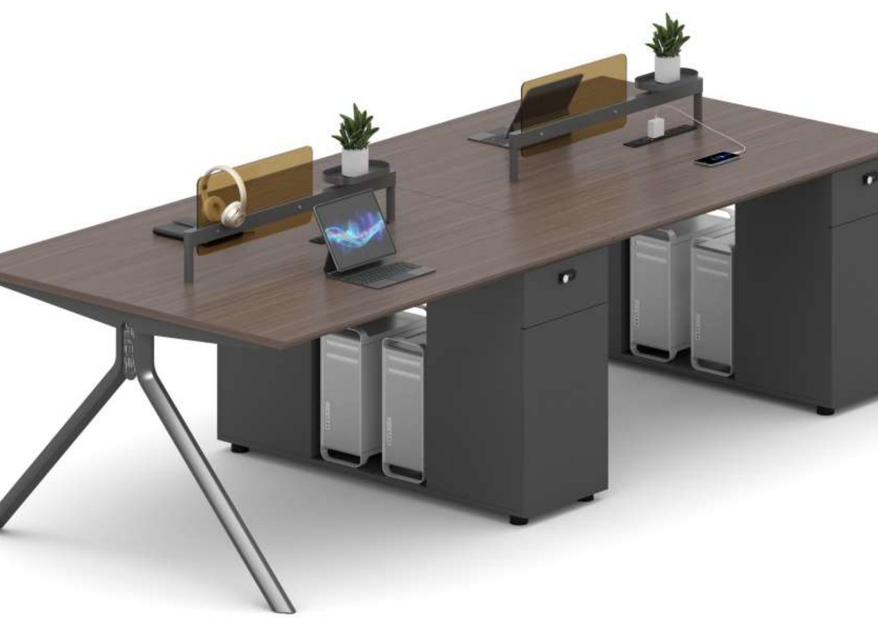 Double Workstation with Acrylic Privacy Screen-Benches