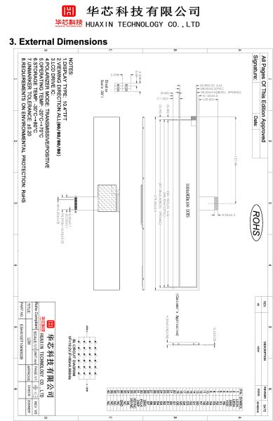 10Module d'affichage TFT de type barre de 0,4 pouces 1024x100 points 51 pins Interface RVB 450c/d