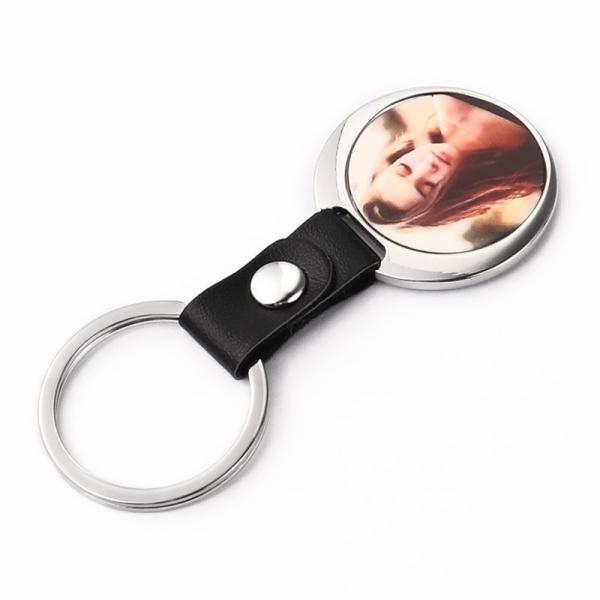 DIY Printable Metal Insert Sublimation Keyring Leather Strap Keychain Pendant