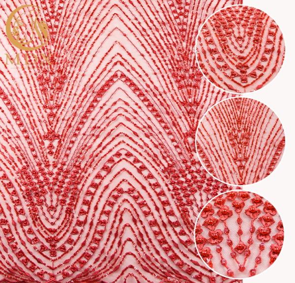 Nigeria Wedding Lace Fabrics Shiny Sequins 80% Nylon Handwork