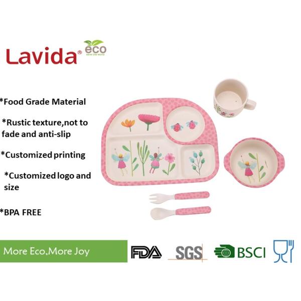 Eco - Friendly Bamboo Childrens Dinner Set , Natrural Bamboo Kids Set For BBQ Picnic