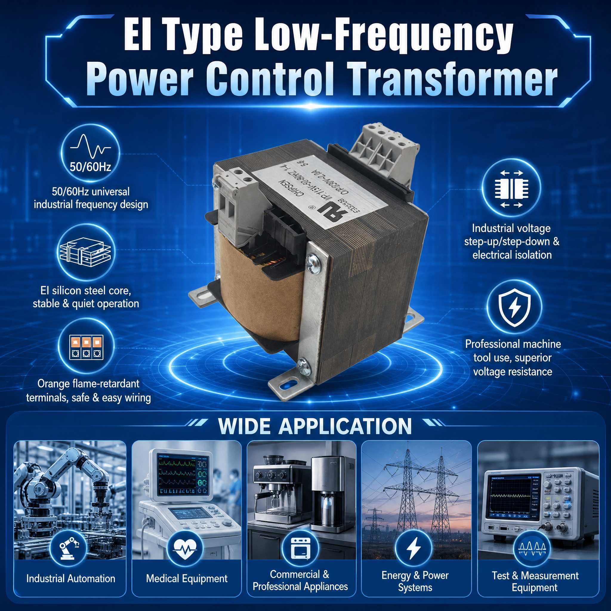 Stable Silicon Steel EI96 Low Frequency Transformer for Power Supply System