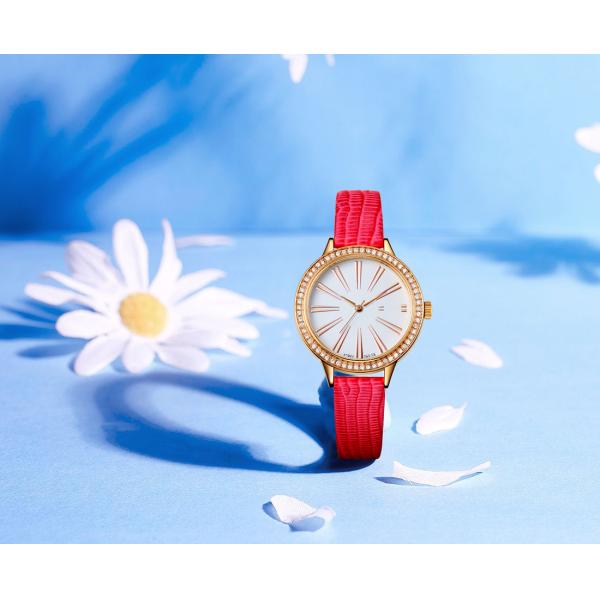 Дамы дозора кварца кожаного ремня Японии MIYOTA сделать водостойким с камнями Cech