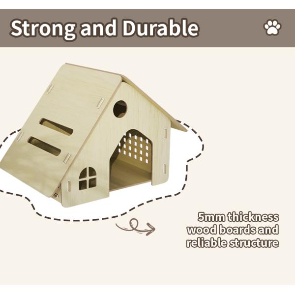 Snap Button Closure Indoor Wooden Cat House Made of HDF Board for Your Feline Frien