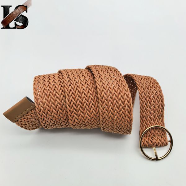 Brown Wax Rope Braided Belt for Women Lady Girl Metal Buckle Adjustable Knitted Belts