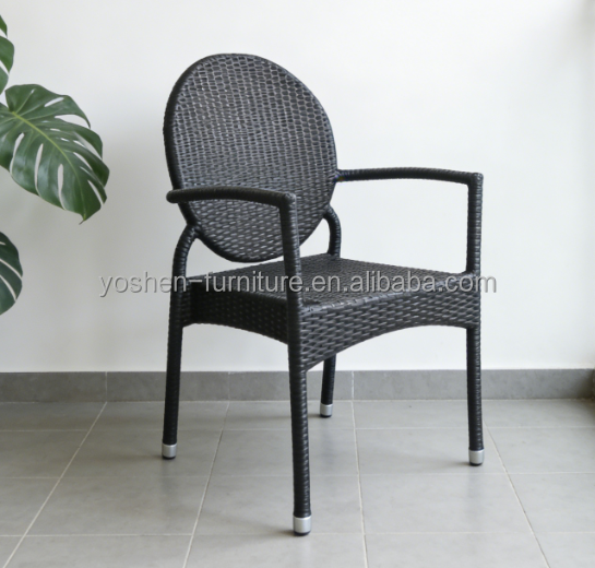 Yoshen French Bistro Chair Blue Outdoor Black Rattan Dining Arm Chair Lightweight Durable Stackable Contemporary Metal