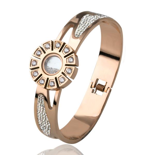 18K Gold Diamond CZ Inlay Luxury Brand Fine Jewelry Crystal Bracelet For Women Gift Stainless Steel Bracelet Bangle
