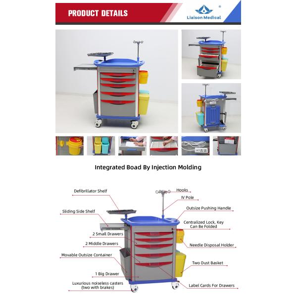 MN-EC003 High Quality Medical Emergency Medicine Trolley Cart With Wheels