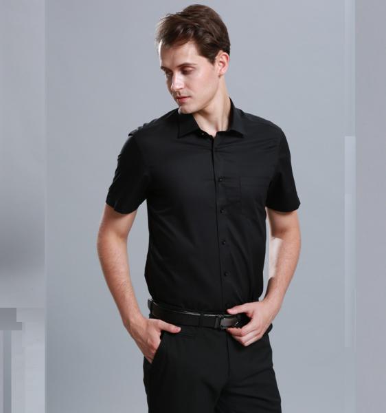 100% Cotton Casual Work Uniforms , Durable Short Sleeve Black Work Shirt For Men