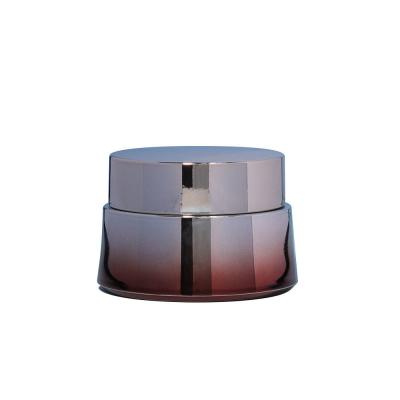 Luxury Skincare Body Cream Container Packaging 50ml ABS Cap Acrylic Plastic Jar with Shiny Gold UV Paint and Metal Lid