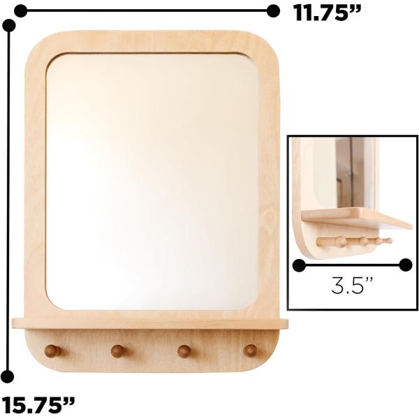 Entryway Mirror with Hooks and Shelf Organizer Self Rustic Design Style