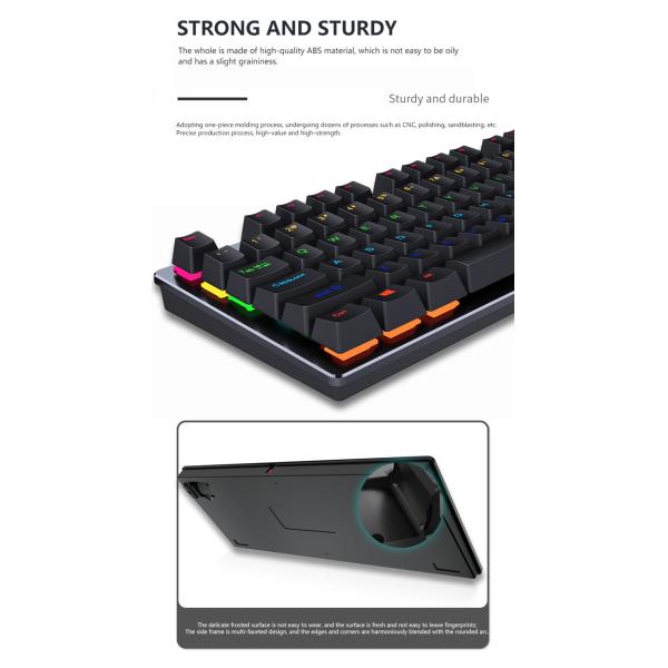 87 Keys Double Injection Keycap Red Axis Wired Keyboard With Metal Panel for Needs