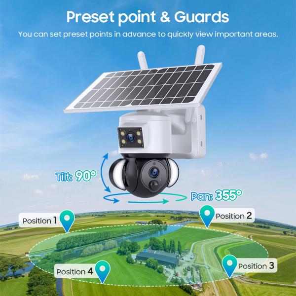 6MP CCTV 4G Solar Camera Dual Lens Flash Lights Outdoor PTZ
