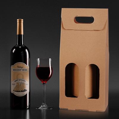 Eco Friendly Corrugated Wine Gift Boxes Single Double Bottle Portable Handle