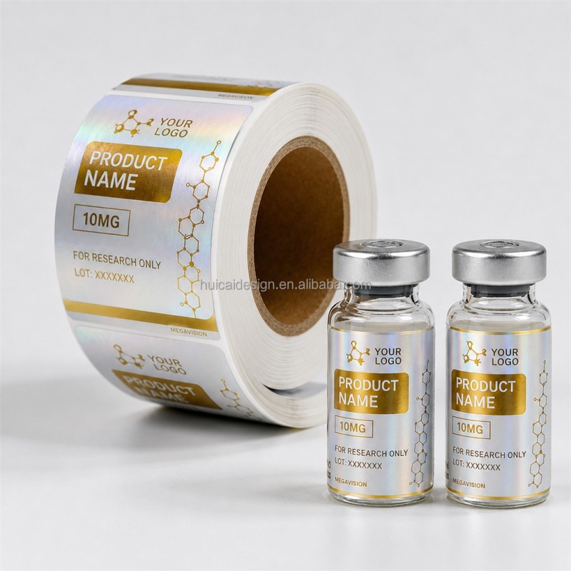Factory Price Low MOQ Custom Peptide Vial Labels 3ml 5ml 7ml 10ml Holographic PET Vinyl BOPP Research Laboratory Vials