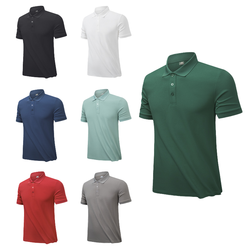 High Quality Men's Golf for Polo T-Shirt Popular 65% Cotton Knit Sport Shirt Anti-Wrinkle Yarn Dyed with Solid Pattern