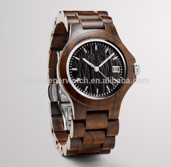 Ebony timber , wood band watches with date function,noctilucent hands can see from dark .
