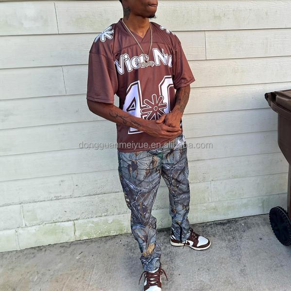 Customized V Neck Mens Streetwear Shirts Mesh Knitted Custom Soccer Shirt 300 Grams