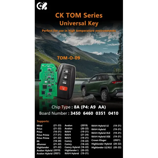 CK TOM-9 Universal Smart Car Key Board 4 Buttons with 8A Chip