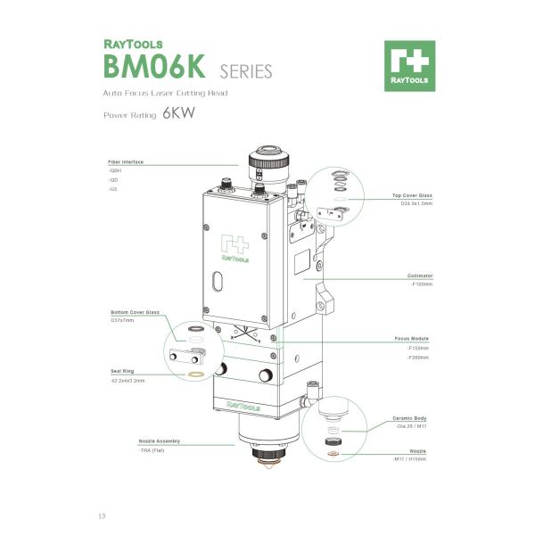 CE Automatic Focus Fiber Laser Cutting Head Raytools BM06K 6000W Dapeng Laser Equipment Parts for Metal Cutting