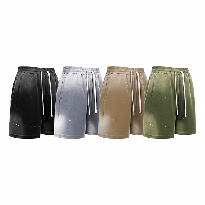 Washed Drawstring Knee Length Shorts Gradient Cotton Blend Stretch Shorts Vintage