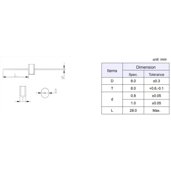 5KA 2 Pole Gas Discharge Tubes 8x8mm 2 Electrode Axial Gas Plasma Arrestors 1000V
