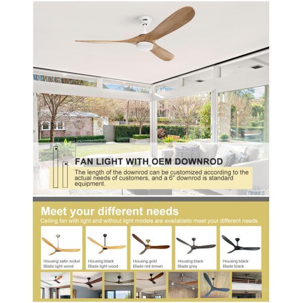 1stshine Ventilador de teto de lâminas de madeira com luz e temperatura de cor de 3000k/4000k/6000k