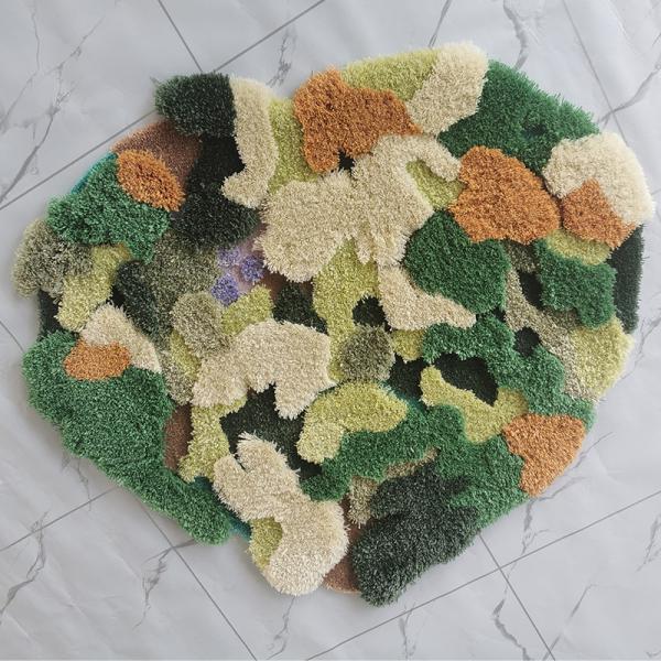 Wool Blend Moss Green Carpet Irregular Shape Contemporary Living Room Rugs