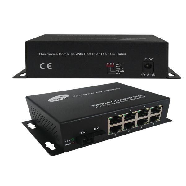8 Port Gigabit Fiber Media Converter with 1 Fiber and 8 Ethernet Ports