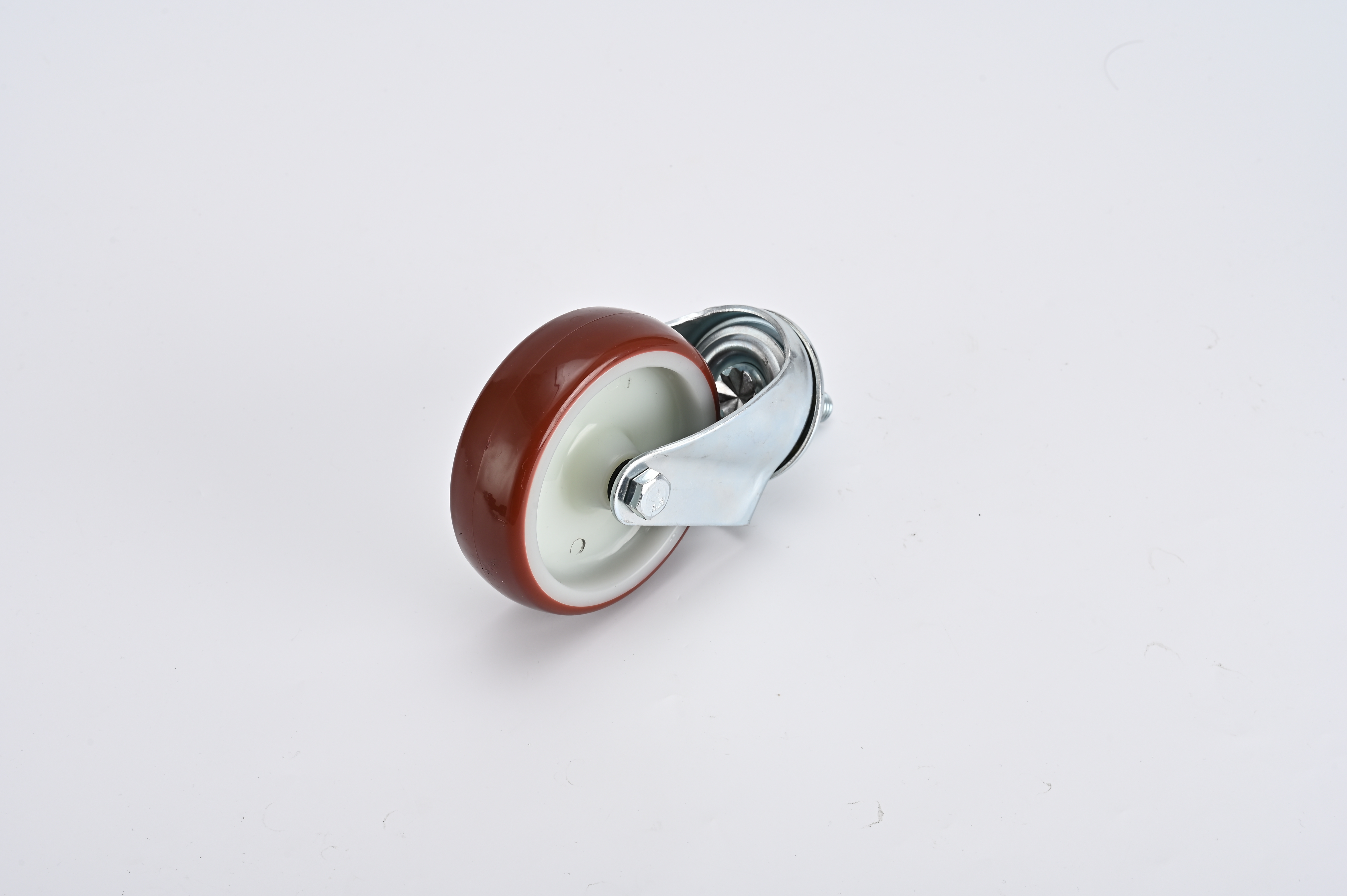 Europe Style 125mm Swivel Top Plate Red PU Casters Wheel With Roller Bearing