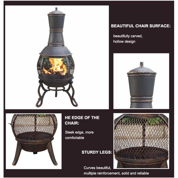 Charcoal And Wood Cast Iron Garden Chimney Antique Cast Iron Fireplace Corrosion Resistance