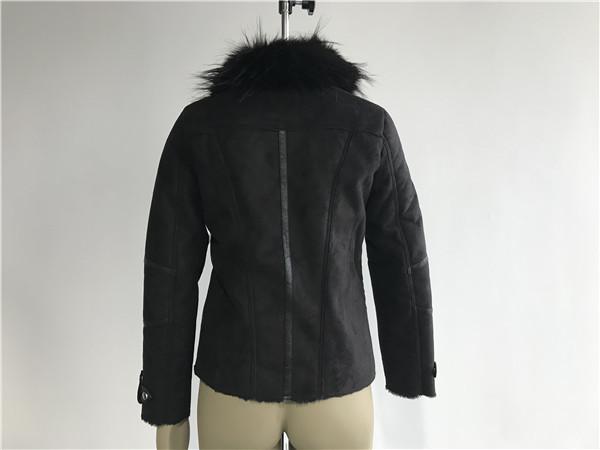 Ladieswear Black Zip Through Suede Bonded Jacket With Fur Collar FAK18CA3695