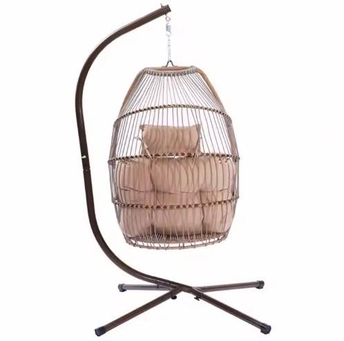 Foldable Patio Swing Hanging Chair With Stand Rattan Hanging Round Swing Egg Chair