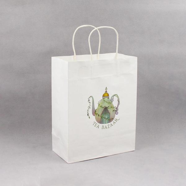 Black White Printing Kraft Paper Bag Reusable  With Handles