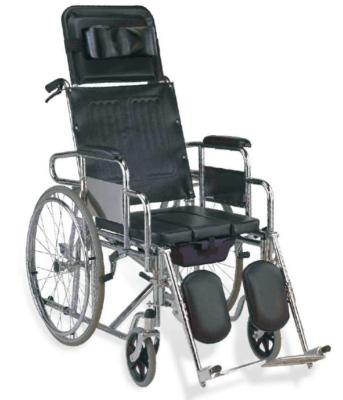 Elderly Folding Reclining Wheelchair With Commode Seat U Shape Elevating Footrest